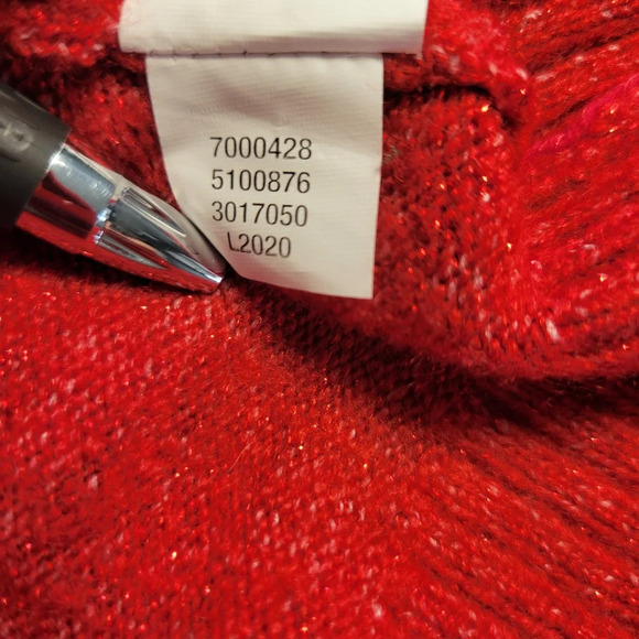 Like New Girls Size 5 / 6 Christmas Tree Fuzzy Cat Red Metallic Shimmer Sweater - Picture 6 of 7